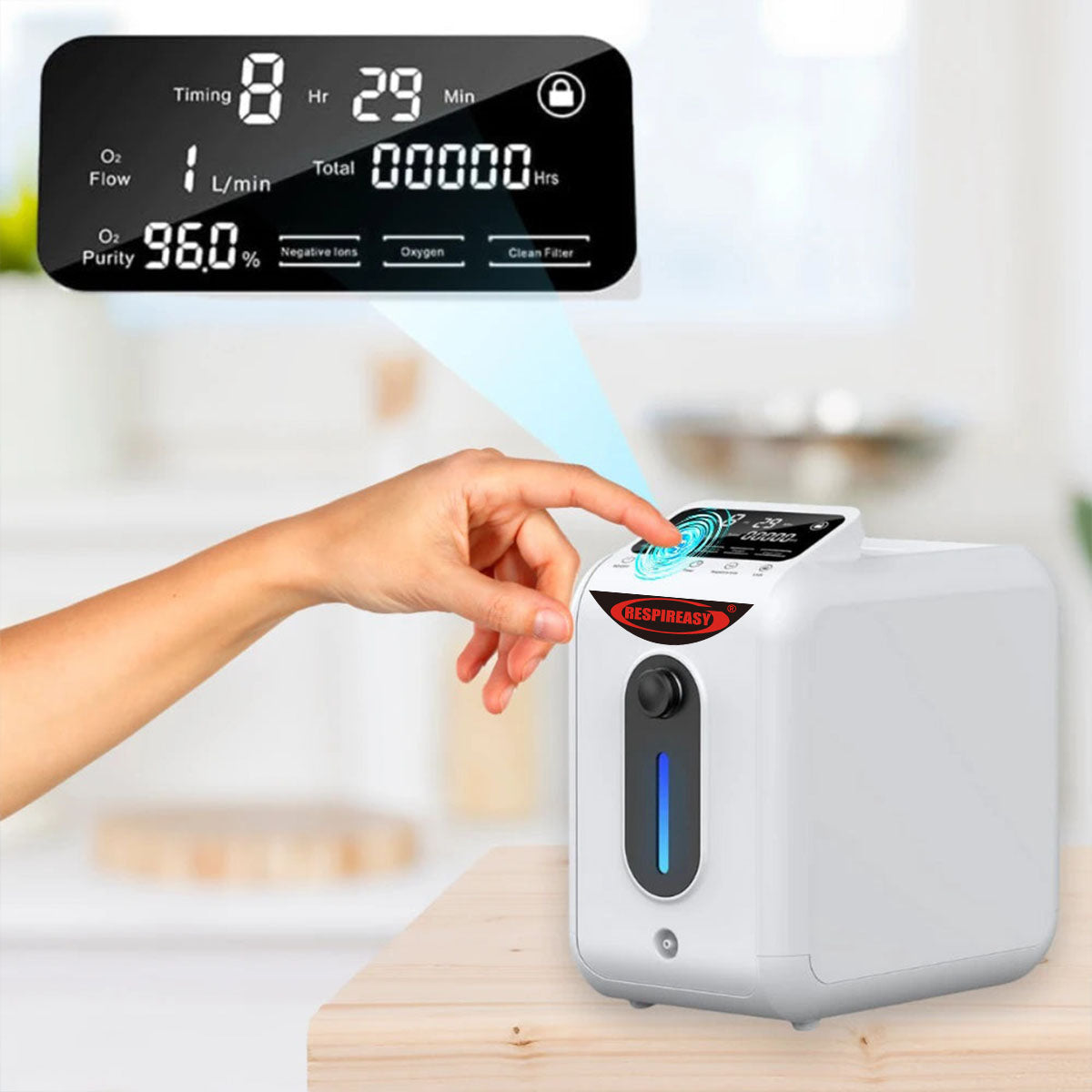 RESPIREASY Home Use Portable Oxygen Concentrator 1-8 Liter Per Minute Continuous Flow O2 Concentrator Machine 110V/220V RE-E1L