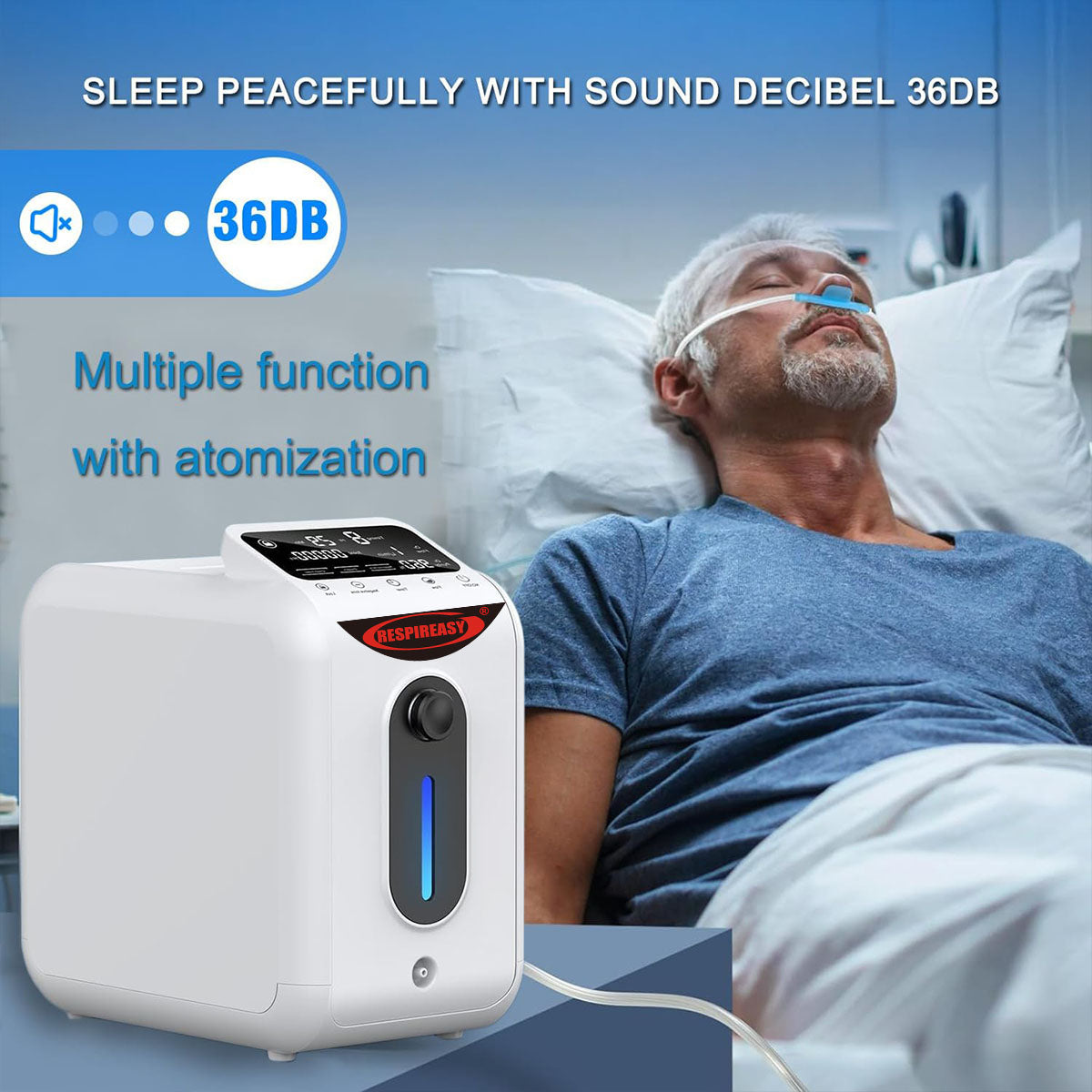 RESPIREASY Home Use Portable Oxygen Concentrator 1-8 Liter Per Minute Continuous Flow O2 Concentrator Machine 110V/220V RE-E1L