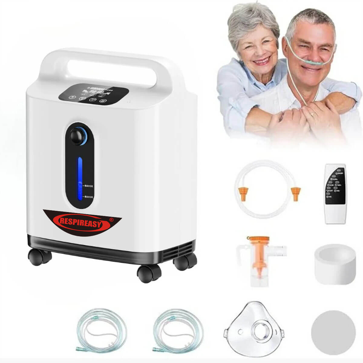 RESPIREASY Home Use Portable Oxygen Concentrator 2-9 Liter Per Minute Continuous Flow O2 Concentrator Machine 110V/220V RE-P2L