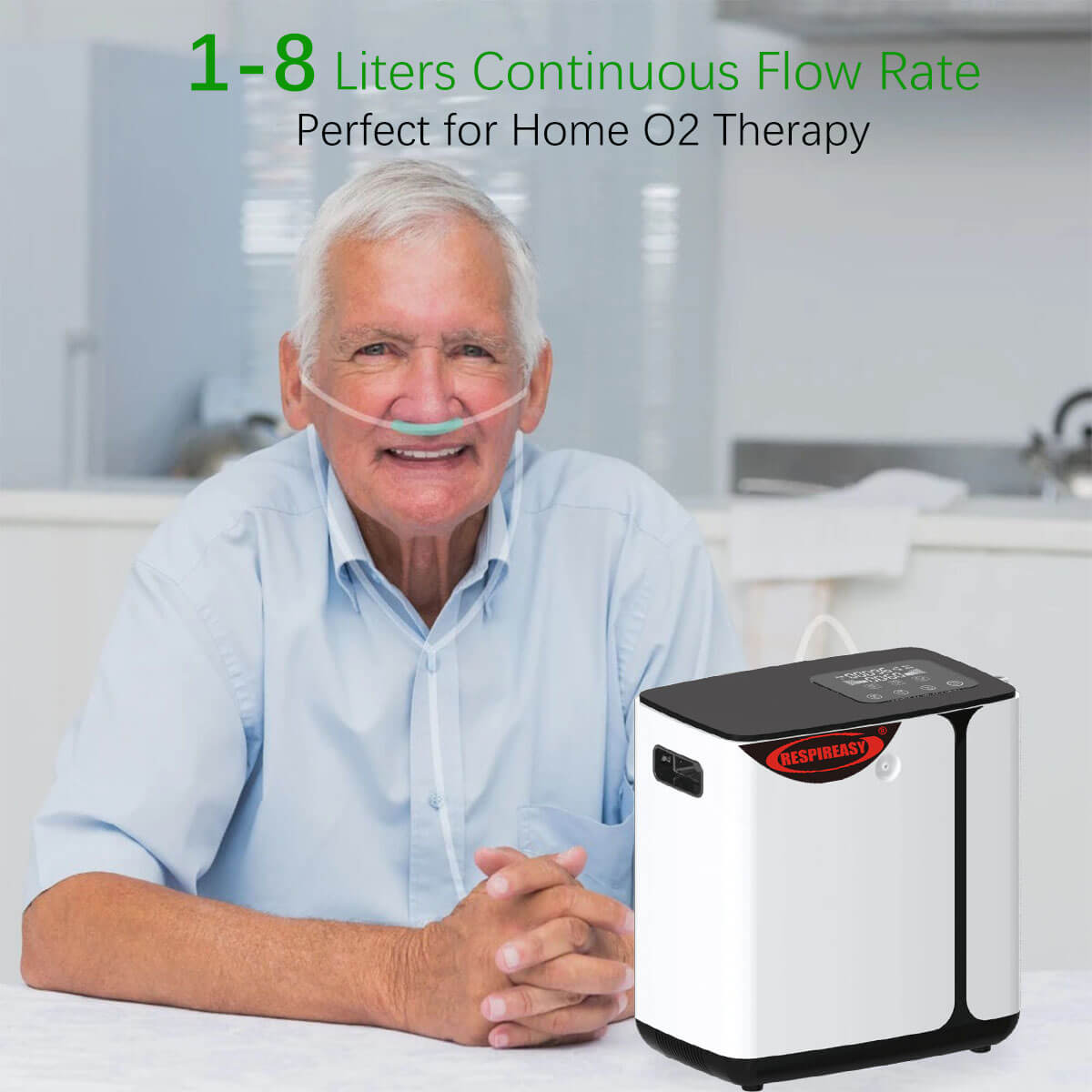 RESPIREASY Home Use Portable Oxygen Concentrator 1-8 Liter Per Minute Continuous Flow O2 Concentrator Machine 110V/220V RE-R1L