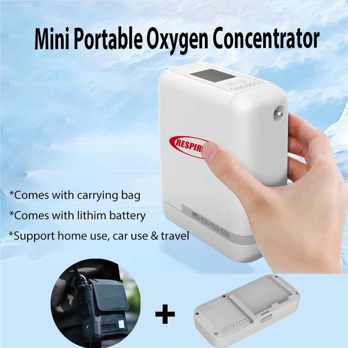Small Portable Oxygen Concentrator 7Liter Lightweight Rechargeable Oxygen Machine Making O2 for Travel & Home Oxygen Therapy