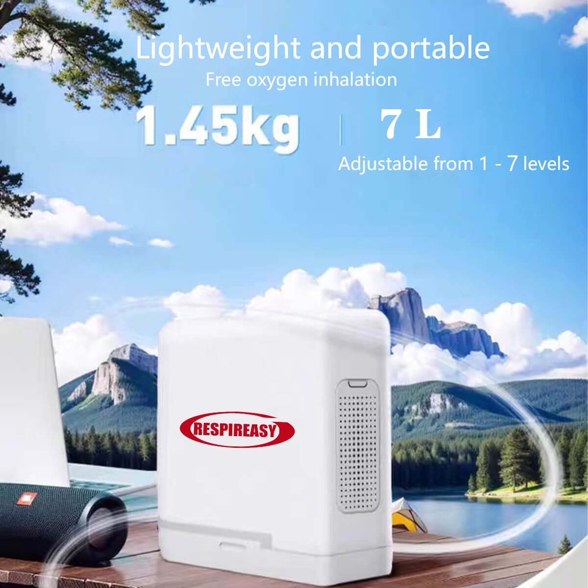Small Portable Oxygen Concentrator 7Liter Lightweight Rechargeable Oxygen Machine Making O2 for Travel & Home Oxygen Therapy