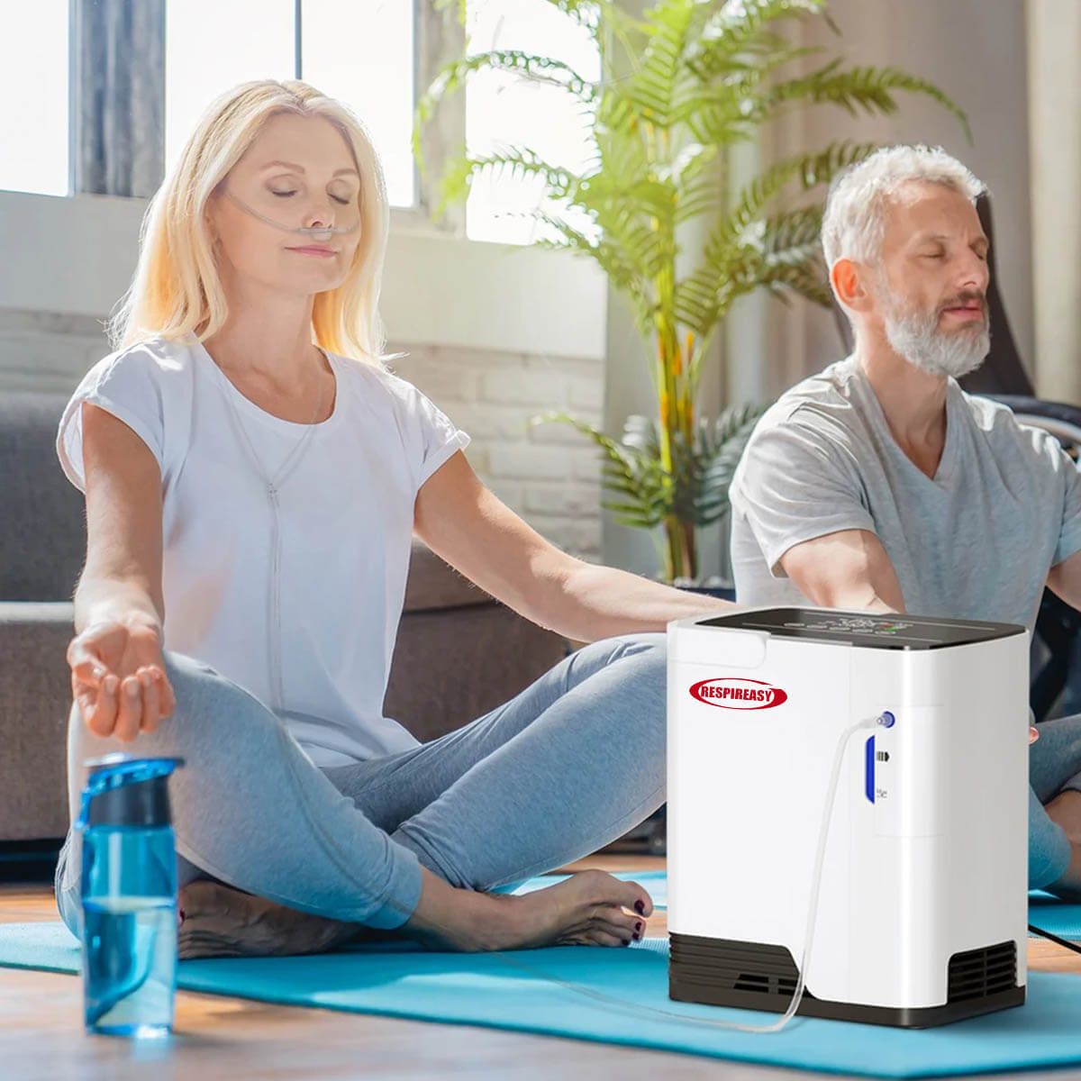 RESPIREASY Concentrador de oxígeno portátil para uso doméstico y médico, con flujo continuo ajustable de 1 a 7 L/Min, máquina de oxígeno silenciosa para terapia de oxígeno en EPOC, 110V/220V
