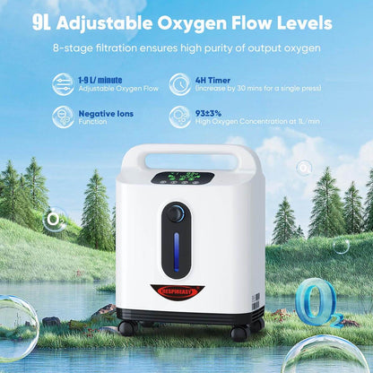 RESPIREASY Home Use Portable Oxygen Concentrator 2-9 Liter Per Minute Continuous Flow O2 Concentrator Machine 110V/220V RE-P2L