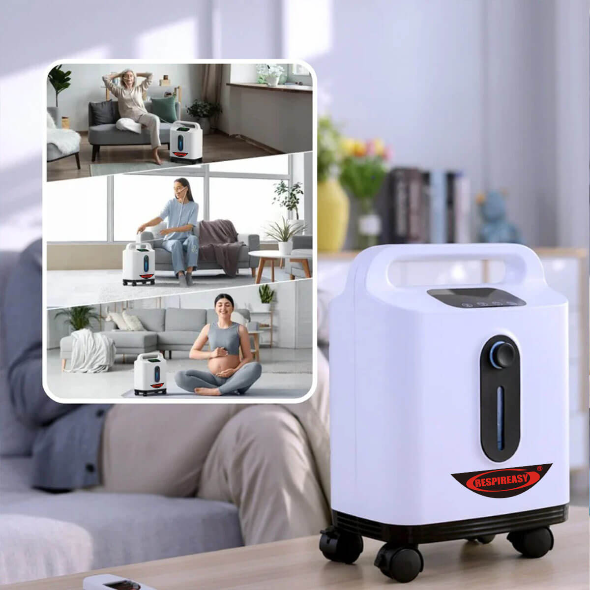 RESPIREASY RE-P2L 9 Liters Per Minute Continuous Flow Oxygen Concentrator for Home Oxygen Therapy, Dual Function Oxygen & Nebulizer Machine