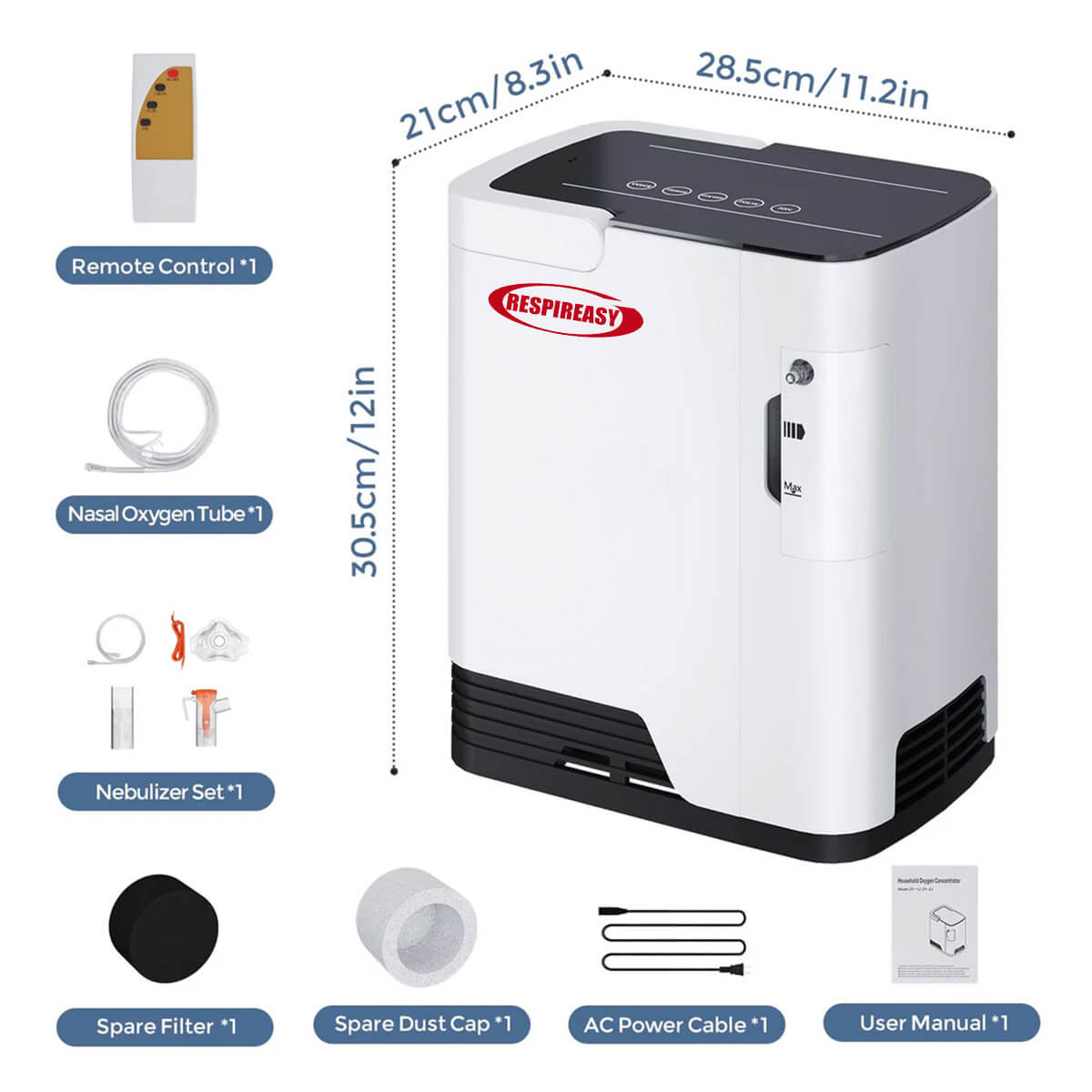 Concentrador de oxígeno portátil RESPIREASY para uso doméstico, flujo continuo de 1 a 8 litros por minuto, máquina concentradora de O2 110V/220V RE-R1L