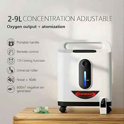 RESPIREASY RE-P2L 9 Liters Per Minute Continuous Flow Oxygen Concentrator for Home Oxygen Therapy, Dual Function Oxygen & Nebulizer Machine