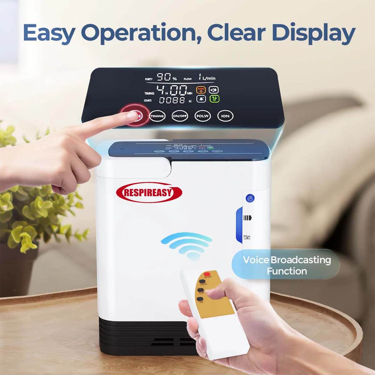 Concentrador de oxígeno portátil RESPIREASY para uso doméstico, flujo continuo de 1 a 8 litros por minuto, máquina concentradora de O2 110V/220V RE-R1L