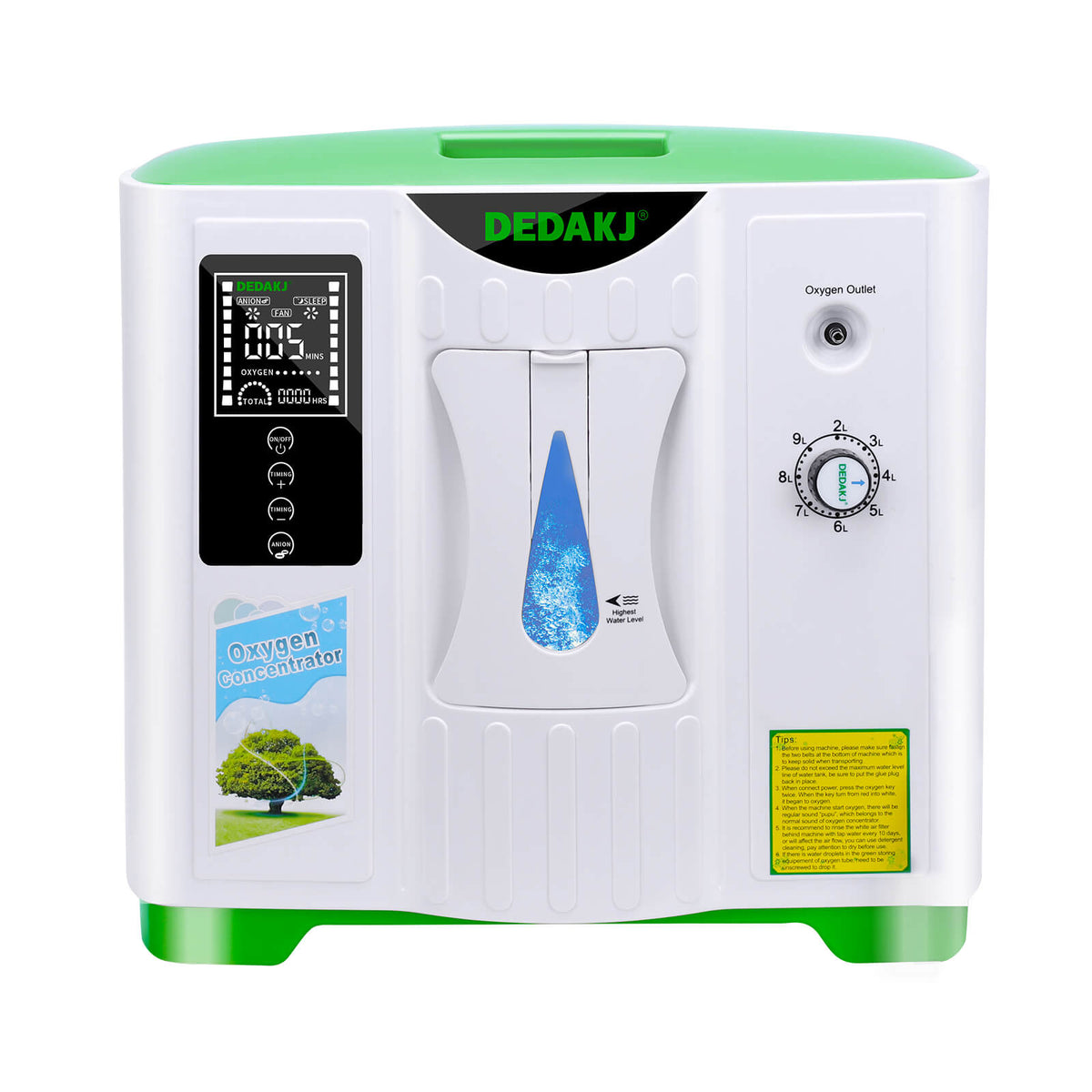 DEDAKJ Home Portable Oxygen Concentrator 9LPM Continuous Flow Adjustable Oxygen Making Machine O2 Generator for Personal Breathing Care