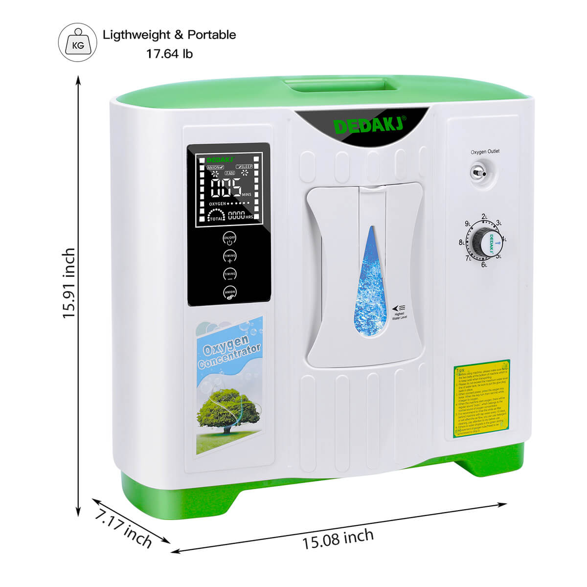 DEDAKJ Home Portable Oxygen Concentrator 9LPM Continuous Flow Adjustable Oxygen Making Machine O2 Generator for Personal Breathing Care