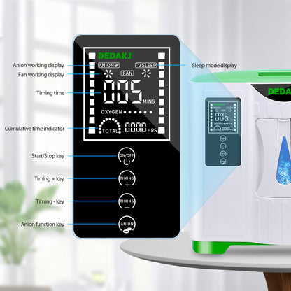 DEDAKJ Home Portable Oxygen Concentrator 9LPM Continuous Flow Adjustable Oxygen Making Machine O2 Generator for Personal Breathing Care