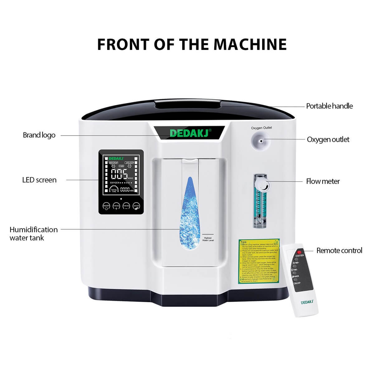 DEDAKJ Home Portable Oxygen Concentrator 7 Liters 90% Purity Room O2 Generator Machine Low Price for Personal Sleeping Use 110V/220V