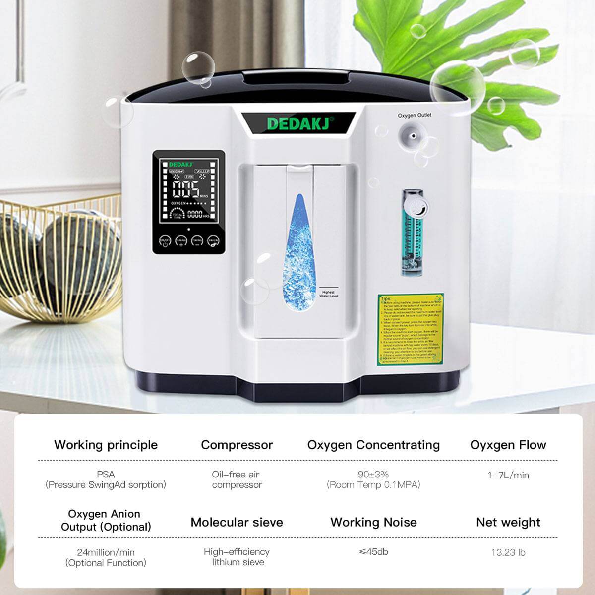 DEDAKJ Home Portable Oxygen Concentrator 7 Liters 90% Purity Room O2 Generator Machine Low Price for Personal Sleeping Use 110V/220V