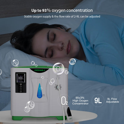 DEDAKJ Home Portable Oxygen Concentrator 9LPM Continuous Flow Adjustable Oxygen Making Machine O2 Generator for Personal Breathing Care