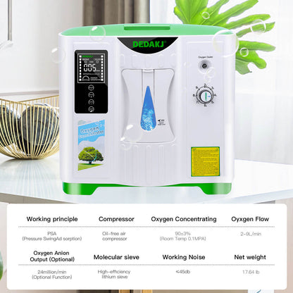 DEDAKJ Home Portable Oxygen Concentrator 9LPM Continuous Flow Adjustable Oxygen Making Machine O2 Generator for Personal Breathing Care
