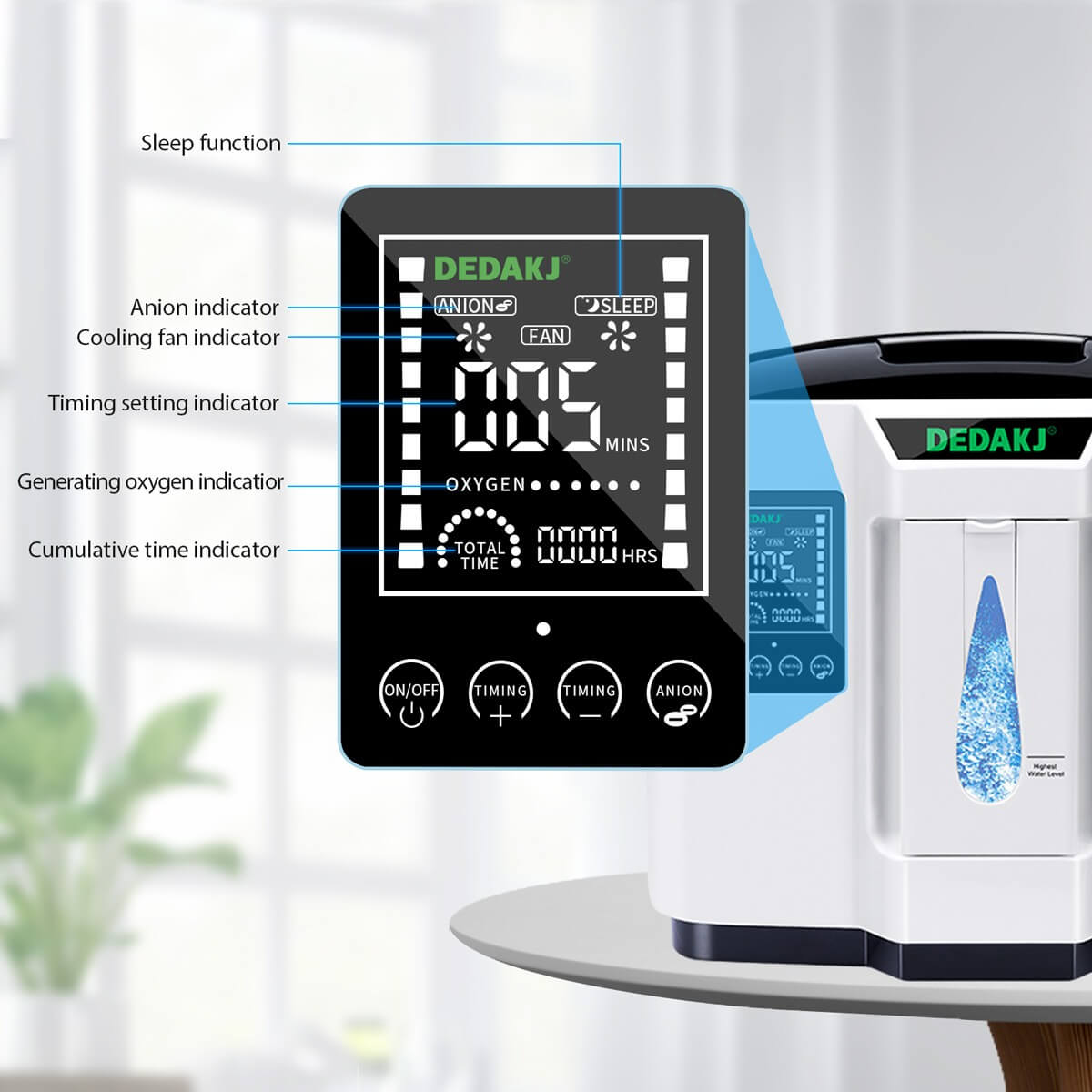DEDAKJ Home Portable Oxygen Concentrator 7 Liters 90% Purity Room O2 Generator Machine Low Price for Personal Sleeping Use 110V/220V