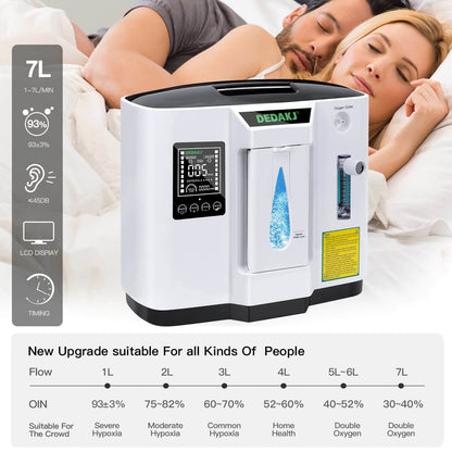DEDAKJ Home Portable Oxygen Concentrator 7 Liters 90% Purity Room O2 Generator Machine Low Price for Personal Sleeping Use 110V/220V