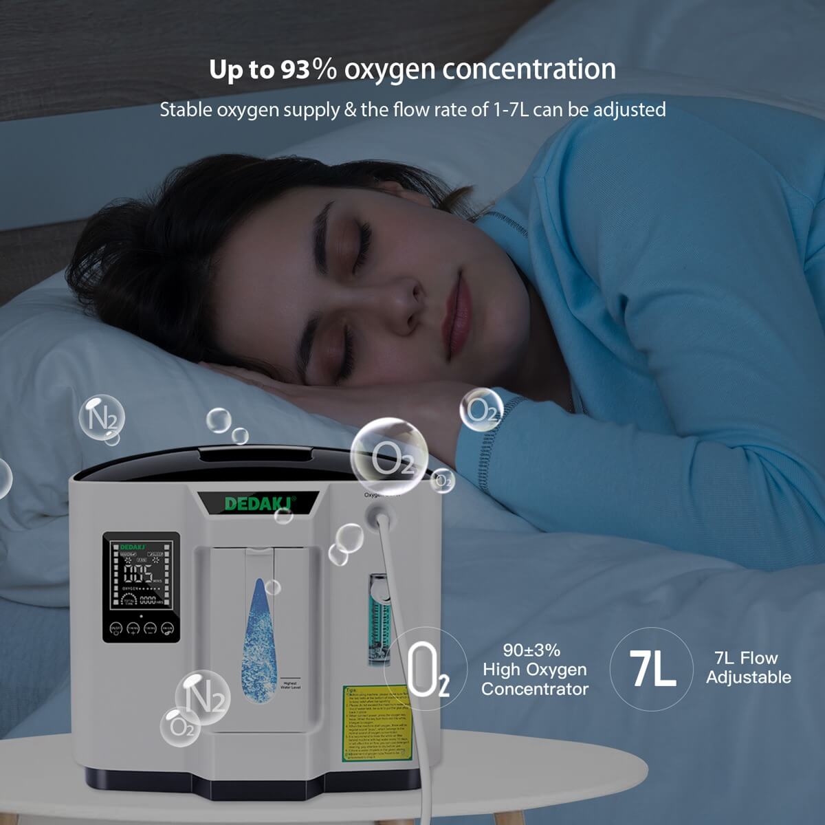 DEDAKJ Home Portable Oxygen Concentrator 7 Liters 90% Purity Room O2 Generator Machine Low Price for Personal Sleeping Use 110V/220V