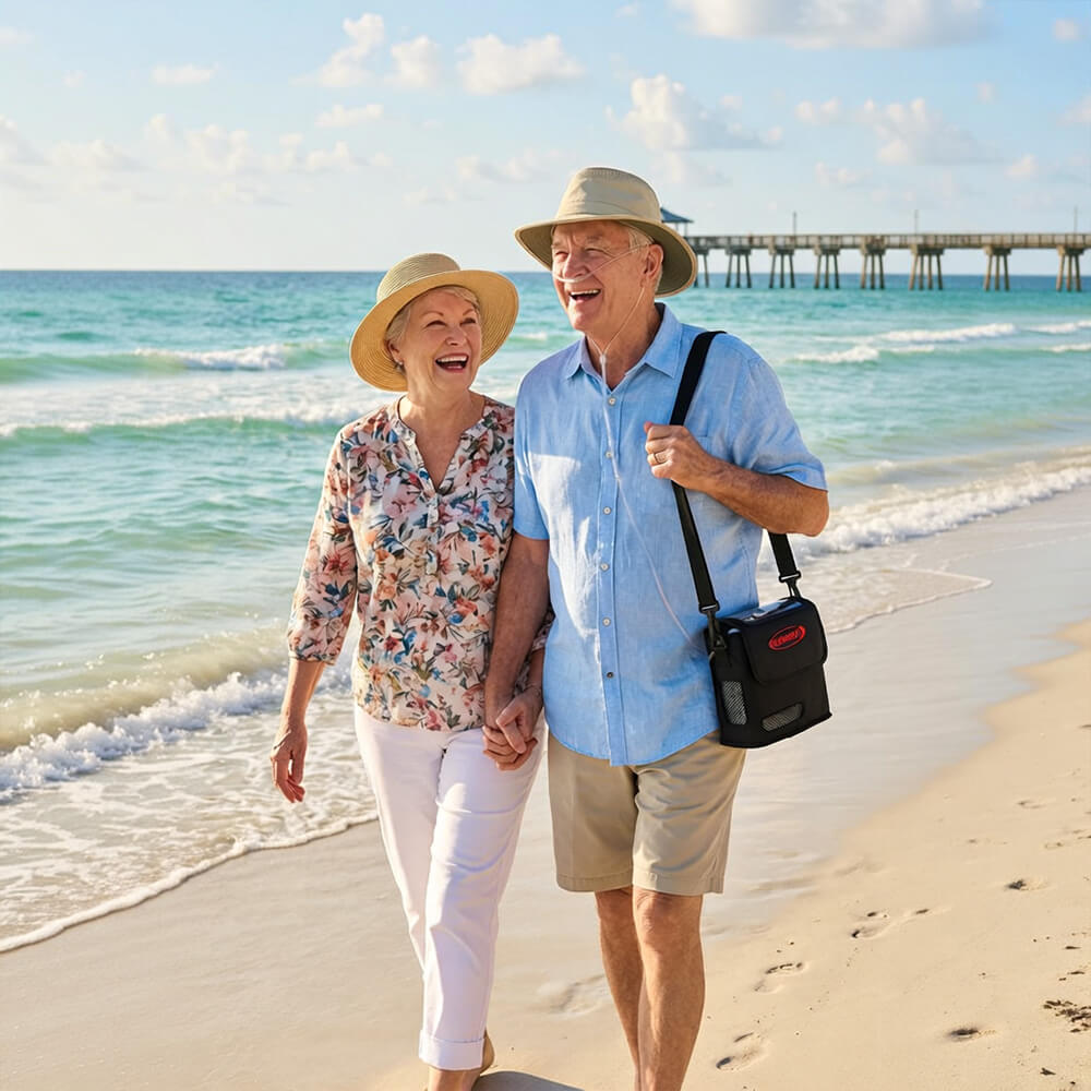 RESPIREASY Portable Compact Oxygen Concentrator 1-7 Liters 93% Purity O2 Generator Breathing Machine Rechargeable 12V-240V REA-7