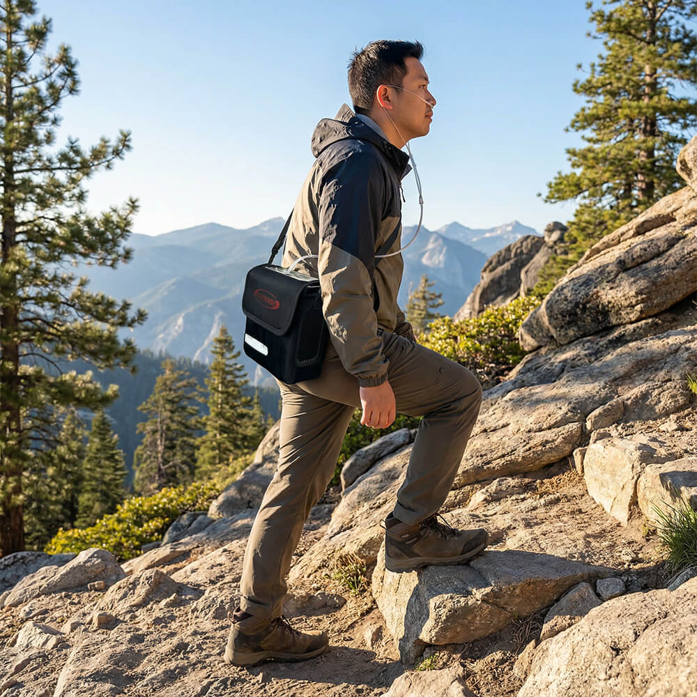 RESPIREASY Portable Compact Oxygen Concentrator 1-7 Liters 93% Purity O2 Generator Breathing Machine Rechargeable 12V-240V REA-7