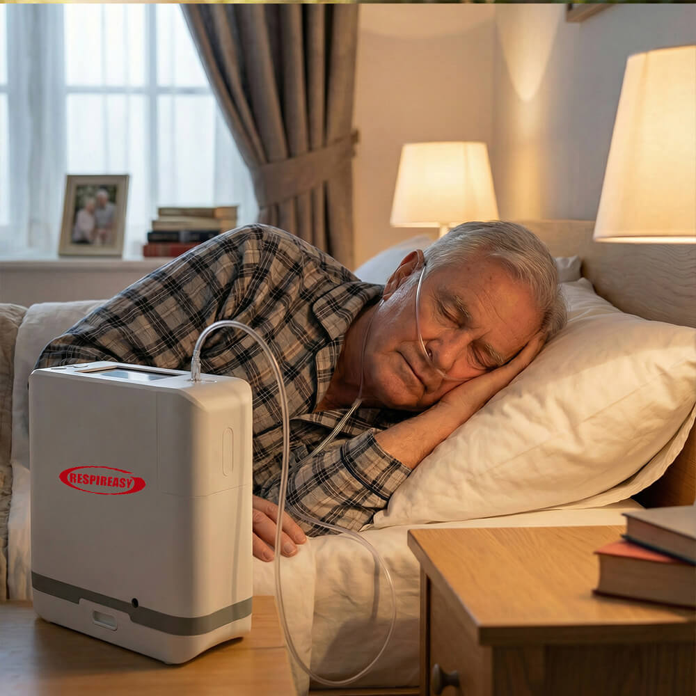 RESPIREASY Powerful Portable Compact Oxygen Concentrator 1-9 Liters 93% Purity O2 Generator Breathing Machine with Carrying Bag 12V-240V REC-9