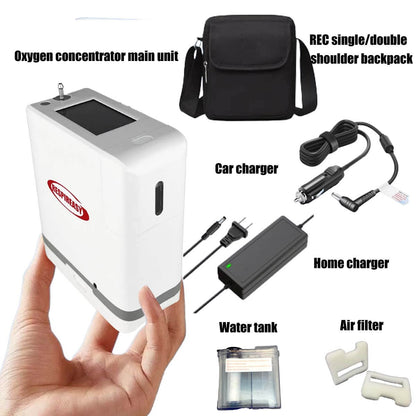 RESPIREASY Powerful Portable Compact Oxygen Concentrator 1-9 Liters 93% Purity O2 Generator Breathing Machine with Carrying Bag 12V-240V REC-9